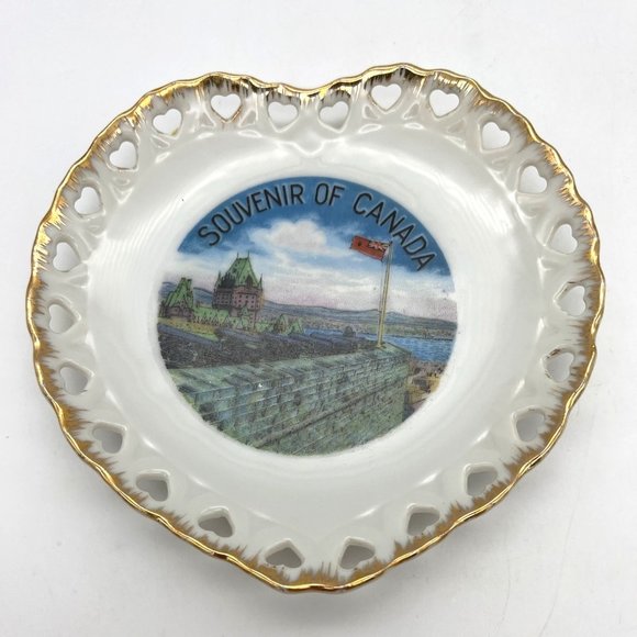 ELBRO Other - Vintage Souvenir of Canada Reticulated Plate Heart Shaped Gold Trim ELBRO Japan